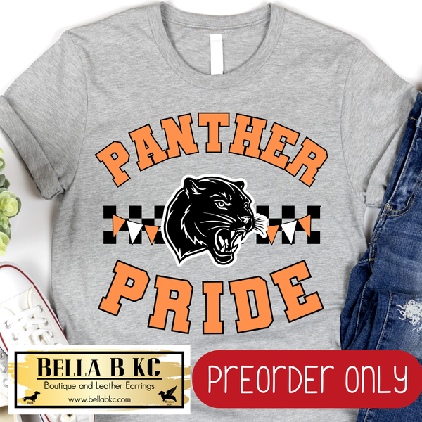 **PREORDER ONLY** Panther Pride ORANGE Checkered Mascot Tee or Sweatshirt - 1 Week Turn Around from Date of Order