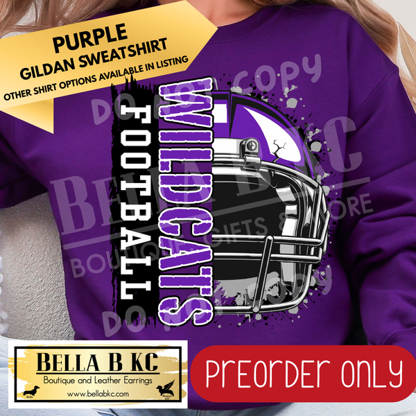 **PREORDER ONLY** Wildcats Football Split Helmet - Tee or Sweatshirt - 1 Week Turn Around from Date of Order