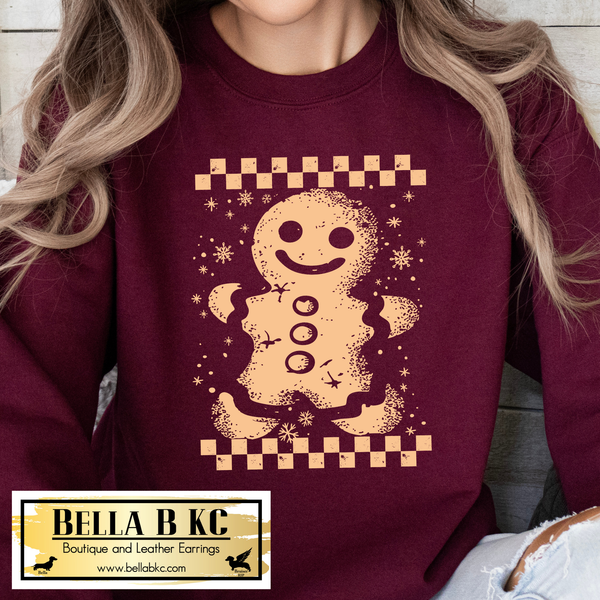 Christmas - Checkered Gingerbread Man Tee or Sweatshirt