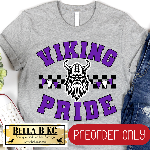 **PREORDER ONLY** Viking Pride Checkered Mascot Tee or Sweatshirt - 1 Week Turn Around from Date of Order