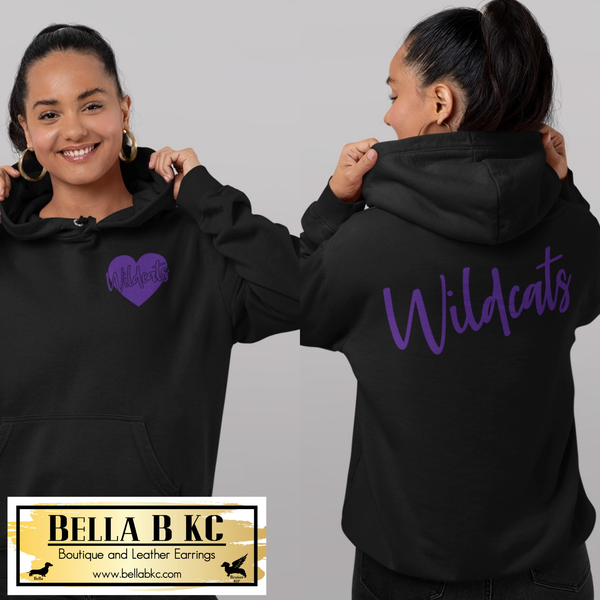 Wildcats Script Purple Heart - Tee or Sweatshirt - 2 SIDED