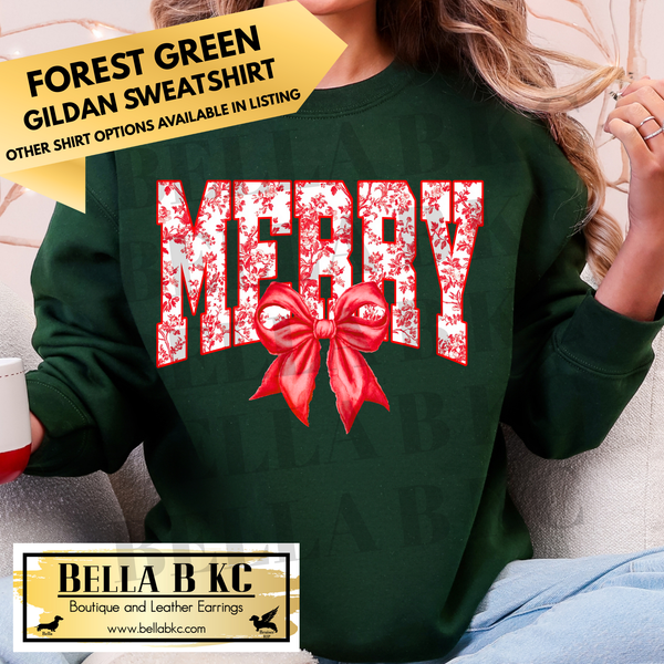 Christmas - Toile Merry Coquette Bow - Multiple Shirt Options