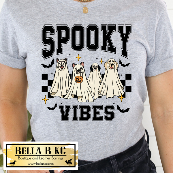 Halloween Dog Ghost Spooky Vibes Tee or Sweatshirt