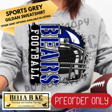 **PREORDER ONLY** Bears (BLUE) Football Split Helmet - Tee or Sweatshirt - 1 Week Turn Around from Date of Order