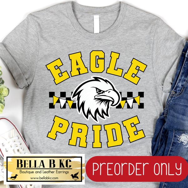 **PREORDER ONLY** Eagle Pride YELLOW Checkered Mascot Tee or Sweatshirt - 1 Week Turn Around from Date of Order