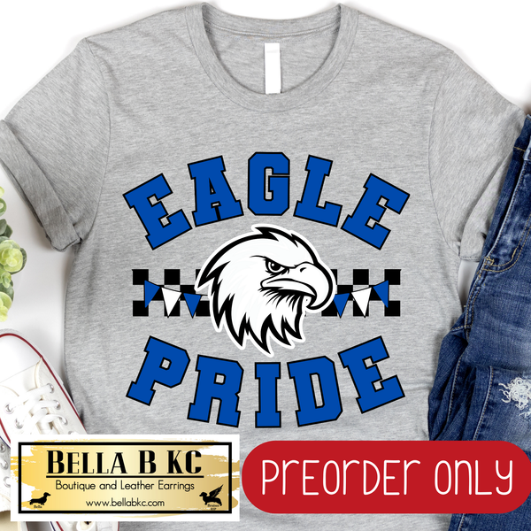 **PREORDER ONLY** Eagle Pride BLUE Checkered Mascot Tee or Sweatshirt - 1 Week Turn Around from Date of Order