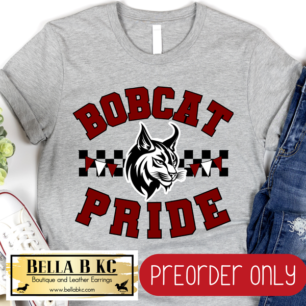 **PREORDER ONLY** Bobcat Pride Checkered Mascot Tee or Sweatshirt - 1 Week Turn Around from Date of Order