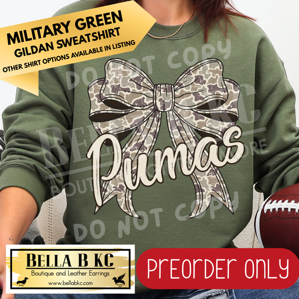 **PREORDER ONLY** Pumas Camo Coquette Bow - Tee or Sweatshirt - 1 Week Turn Around from Date of Order