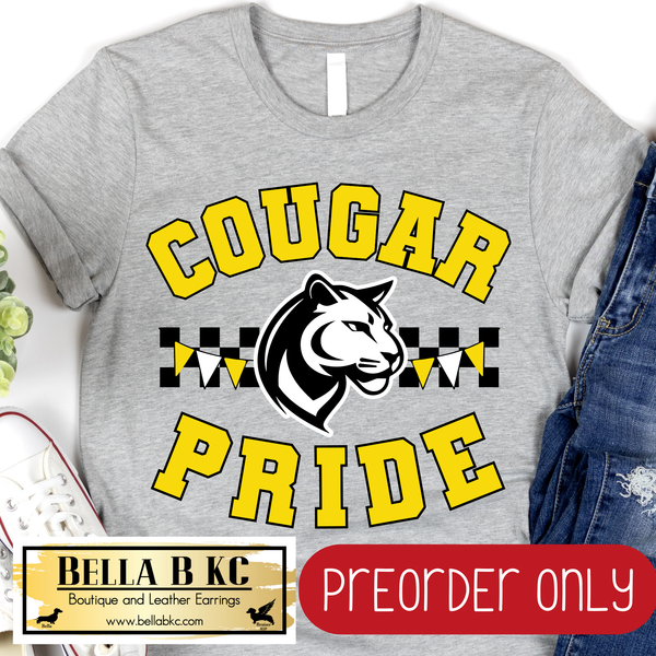 **PREORDER ONLY** Cougar Pride Checkered Mascot Tee or Sweatshirt - 1 Week Turn Around from Date of Order