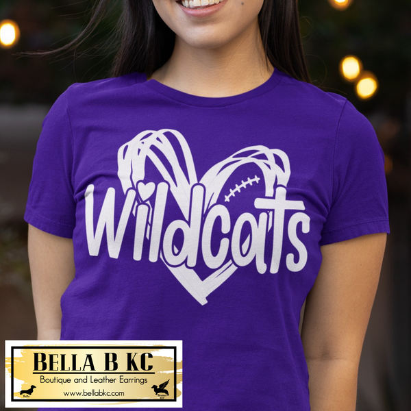 Wildcats Football Heart - White Print - Tee or Sweatshirt