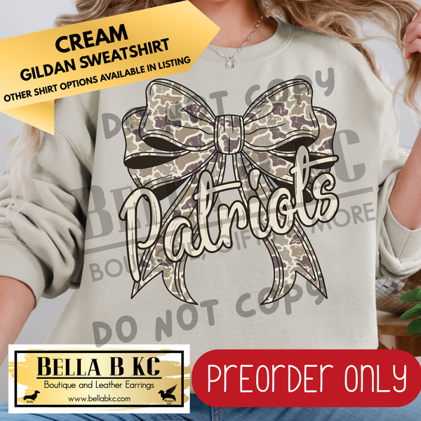 **PREORDER ONLY** Patriots Camo Coquette Bow - Tee or Sweatshirt - 1 Week Turn Around from Date of Order