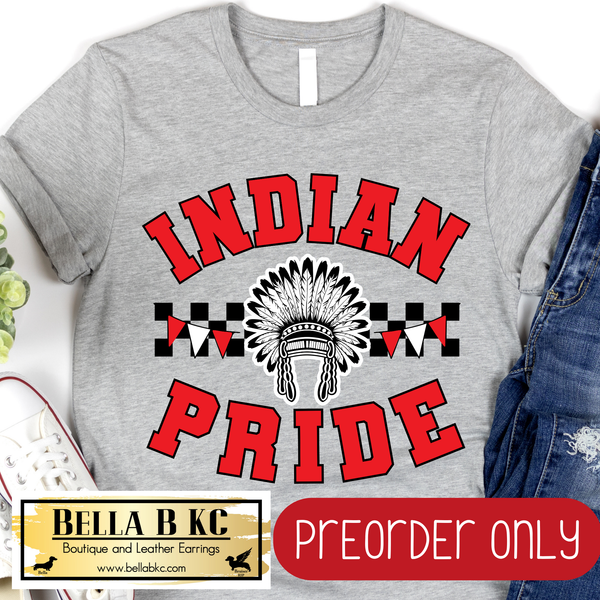 **PREORDER ONLY** Indian Pride Checkered Mascot Tee or Sweatshirt - 1 Week Turn Around from Date of Order