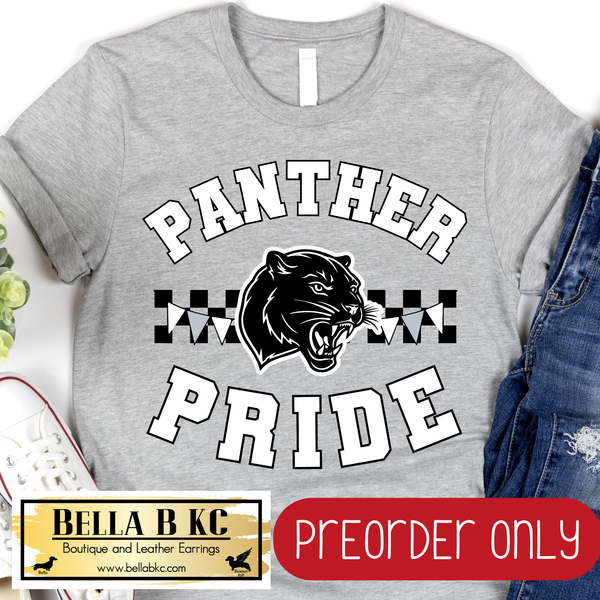 **PREORDER ONLY** Panther Pride B/W Checkered Mascot Tee or Sweatshirt - 1 Week Turn Around from Date of Order