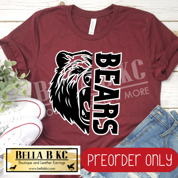 **PREORDER ONLY** Bears Split Mascot - Tee or Sweatshirt - 1 Week Turn Around from Date of Order