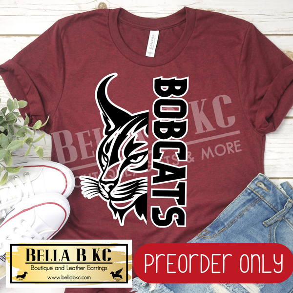 **PREORDER ONLY** Bobcats Split Mascot - Tee or Sweatshirt - 1 Week Turn Around from Date of Order