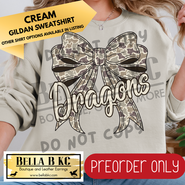**PREORDER ONLY** Dragons Camo Coquette Bow - Tee or Sweatshirt - 1 Week Turn Around from Date of Order