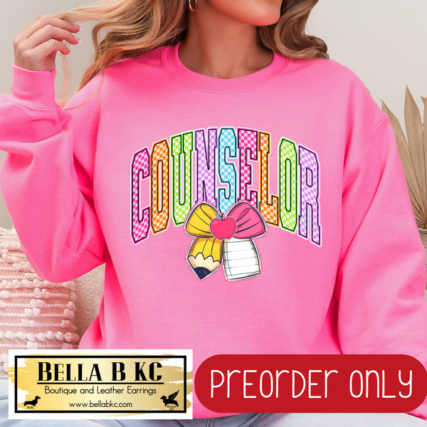 **PREORDER ONLY** Counselor Neon Checkered - Tee or Sweatshirt - 1 Week Turn Around from Date of Order