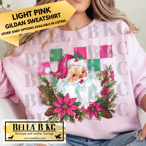 Christmas - Checkered Santa Pink/Green - Multiple Shirt Options