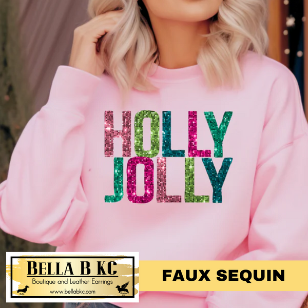 Christmas - Holly Jolly *FAUX SEQUIN* Tee or Sweatshirt