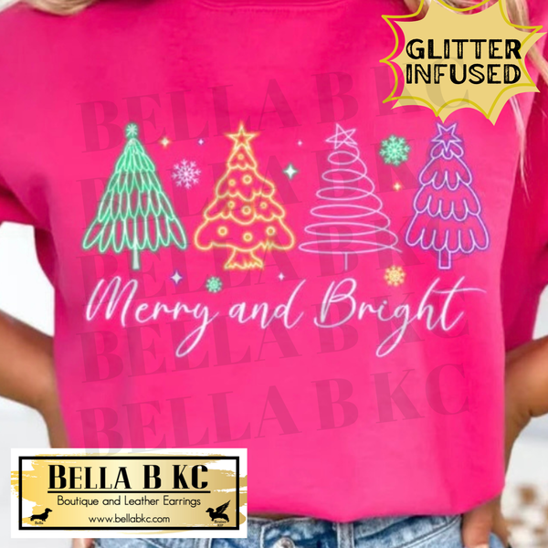 Christmas - Merry and Bright Neon Trees **GLITTER INFUSED INK** Multiple Shirt Options