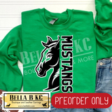 **PREORDER ONLY** Mustangs Split Mascot - Tee or Sweatshirt - 1 Week Turn Around from Date of Order