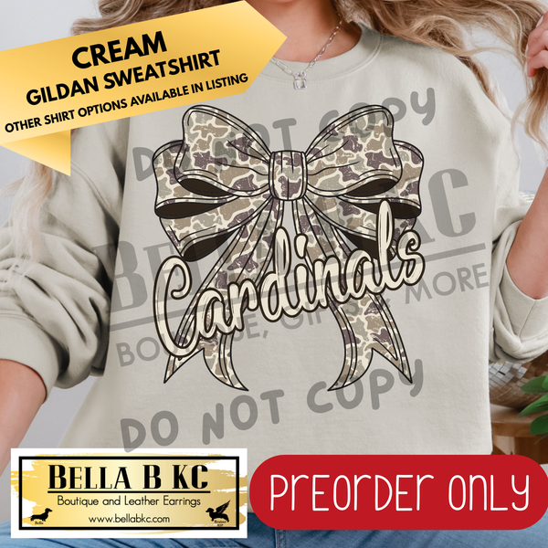 **PREORDER ONLY** Cardinals Camo Coquette Bow - Tee or Sweatshirt - 1 Week Turn Around from Date of Order