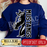 **PREORDER ONLY** Mustangs Split Mascot - Tee or Sweatshirt - 1 Week Turn Around from Date of Order
