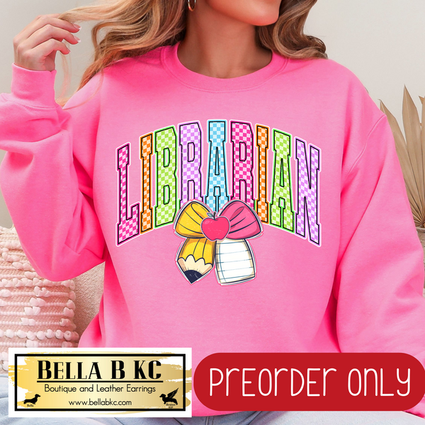 **PREORDER ONLY** Librarian Neon Checkered - Tee or Sweatshirt - 1 Week Turn Around from Date of Order