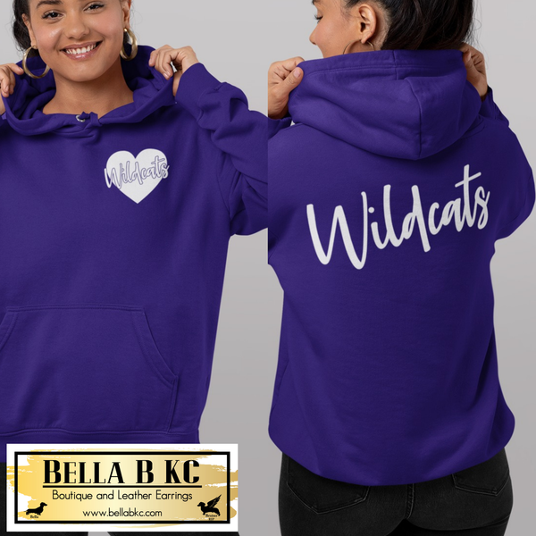 Wildcats Script White Heart - Tee or Sweatshirt - 2 SIDED