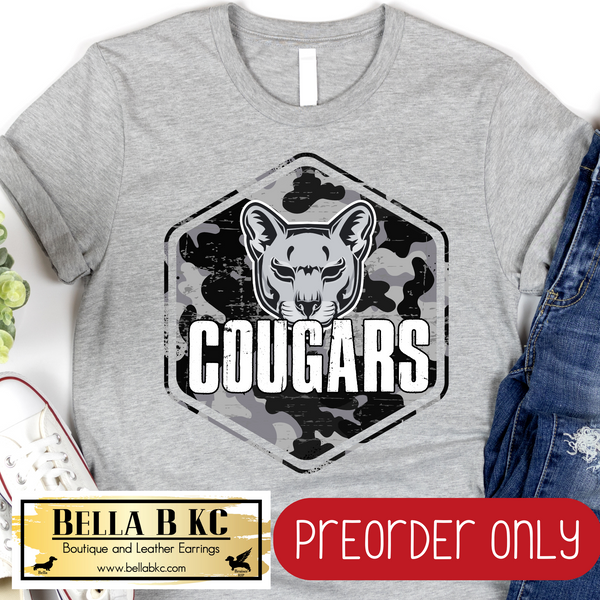 **PREORDER ONLY** Cougars Camo Mascot Tee or Sweatshirt - 1 Week Turn Around from Date of Order