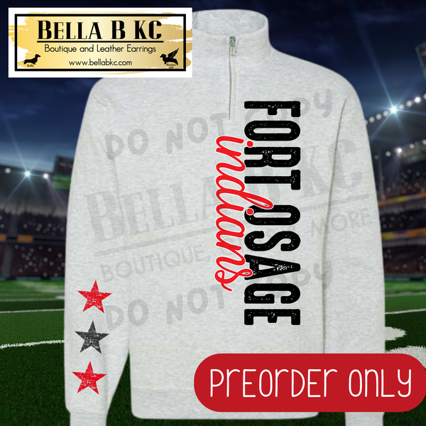 **PREORDER ONLY** Fort Osage Indians Vertical Mascot Quarter Zip or Sweatshirt - 1 Week Turn Around from Date of Order
