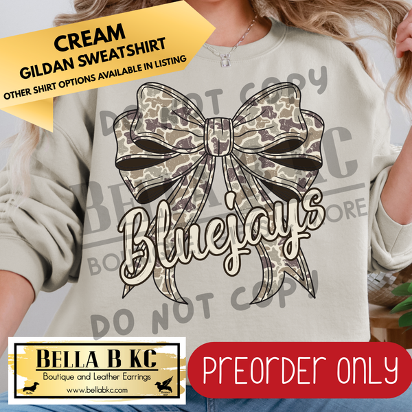 **PREORDER ONLY** Bluejays Camo Coquette Bow - Tee or Sweatshirt - 1 Week Turn Around from Date of Order