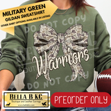 **PREORDER ONLY** Warriors Camo Coquette Bow - Tee or Sweatshirt - 1 Week Turn Around from Date of Order