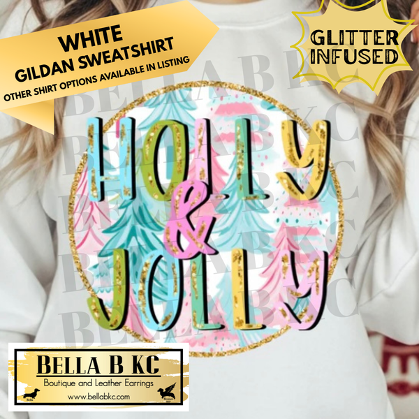 Christmas - Holly Jolly Round **GLITTER INFUSED INK** - Multiple Shirt Options