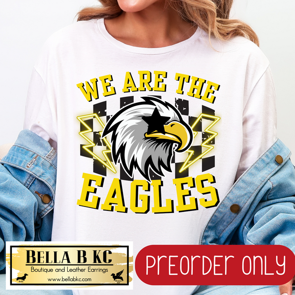 **PREORDER ONLY** We are the Eagles (YELLOW) Checkered Mascot Tee or Sweatshirt - 1 Week Turn Around from Date of Order