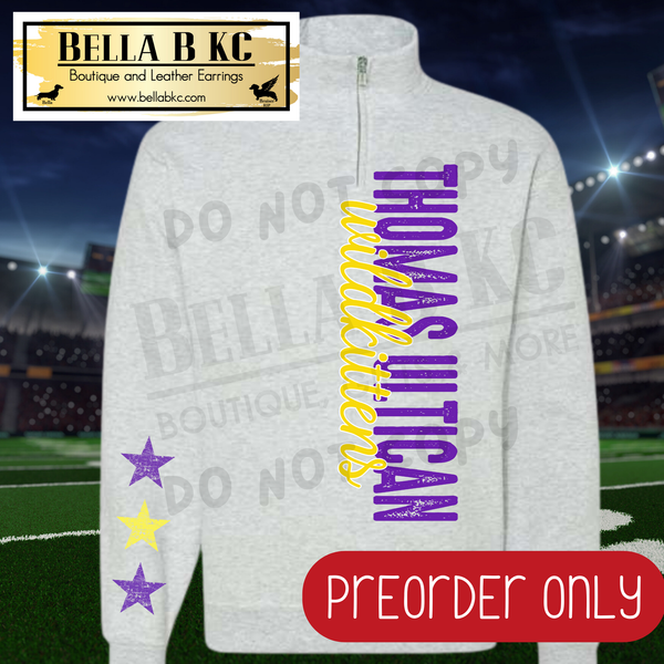 **PREORDER ONLY** Thomas Ultican Wild Kittens Vertical Mascot Quarter Zip or Sweatshirt - 1 Week Turn Around from Date of Order