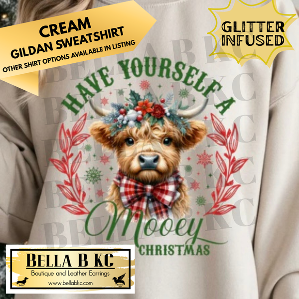 Christmas - Have Yourself a Mooey Christmas Cow **GLITTER INFUSED INK** - Multiple Shirt Options