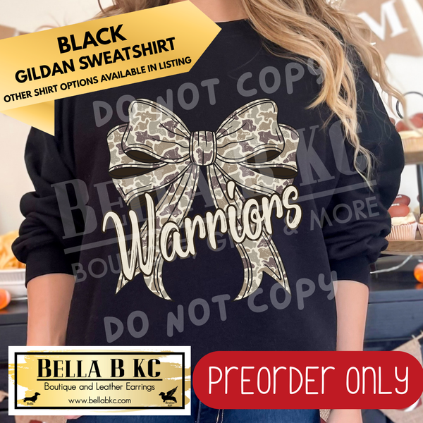**PREORDER ONLY** Warriors Camo Coquette Bow - Tee or Sweatshirt - 1 Week Turn Around from Date of Order