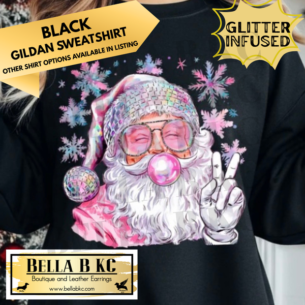 Christmas - Pink Bubble Peace Santa **GLITTER INFUSED INK** - Multiple Shirt Options
