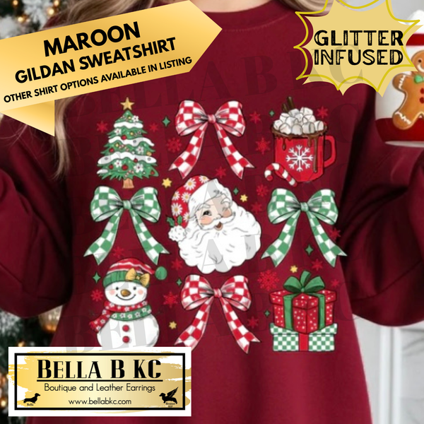 Christmas - Coquette Santa Bows **GLITTER INFUSED INK** - Multiple Shirt Options