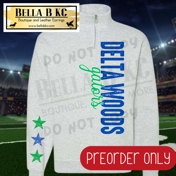 **PREORDER ONLY** Delta Woods Gators Vertical Mascot Quarter Zip or Sweatshirt - 1 Week Turn Around from Date of Order