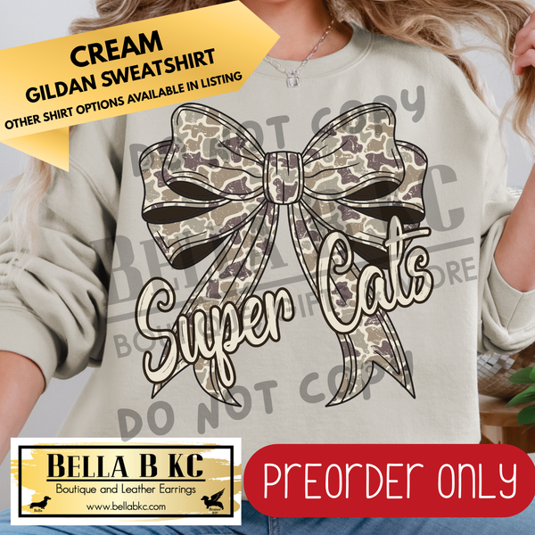 **PREORDER ONLY** Super Cats Camo Coquette Bow - Tee or Sweatshirt - 1 Week Turn Around from Date of Order