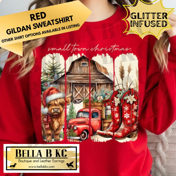 Christmas - Small Town Christmas Country Western Panel **GLITTER INFUSED INK** - Multiple Shirt Options