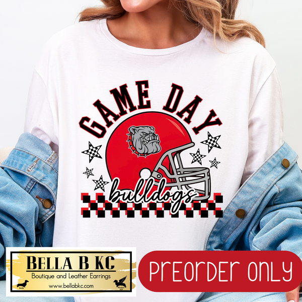 **PREORDER ONLY** Bulldogs Game Day Football Checkered Mascot V1 Tee or Sweatshirt - 1 Week Turn Around from Date of Order