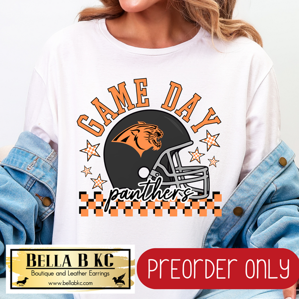 **PREORDER ONLY** Panthers Game Day Football Checkered Mascot V1 Tee or Sweatshirt - 1 Week Turn Around from Date of Order