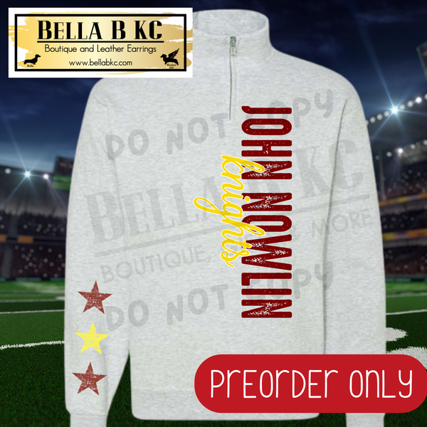 **PREORDER ONLY** JNE Knights Vertical Mascot Quarter Zip or Sweatshirt - 1 Week Turn Around from Date of Order