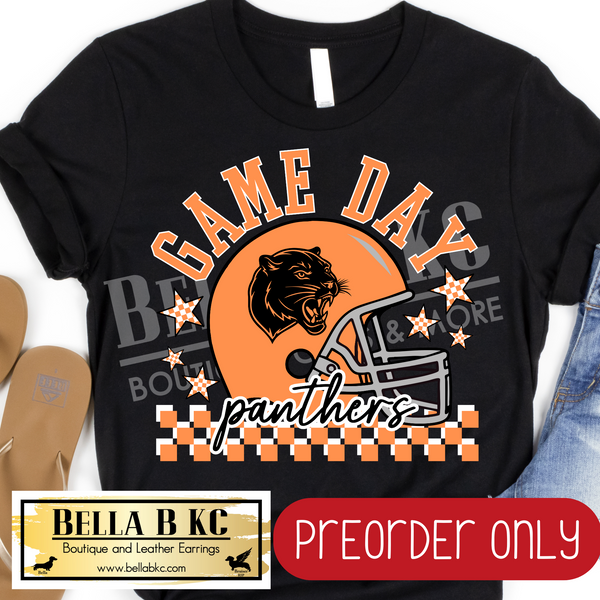 **PREORDER ONLY** Panthers Game Day Checkered Mascot V2 Tee or Sweatshirt - 1 Week Turn Around from Date of Order