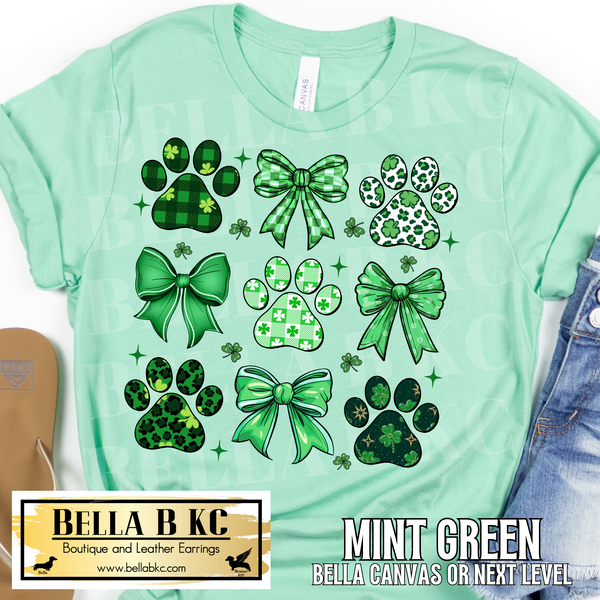 St. Patrick's Day - Paw Prints and Bows Coquette Tee or Sweatshirt