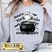 Halloween - Wears Black, Drinks Coffee, Avoids People Ghost  - Tee or Sweatshirt