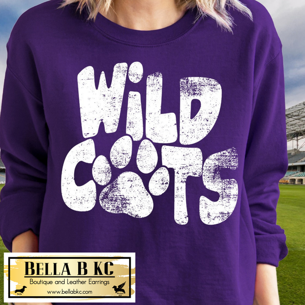 Wildcats Bold Paw Grunge - White Print - Tee or Sweatshirt